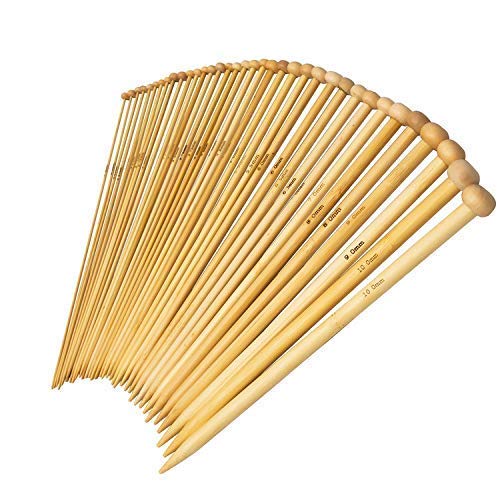BetyBedy 36PCS Bamboo Knitting Needles Set, Single Pointed Carbonized Knitting Needles, 18 Sizes from 2.0mm-10.0mm, 9 Inches Length for Handmade Creative DIY