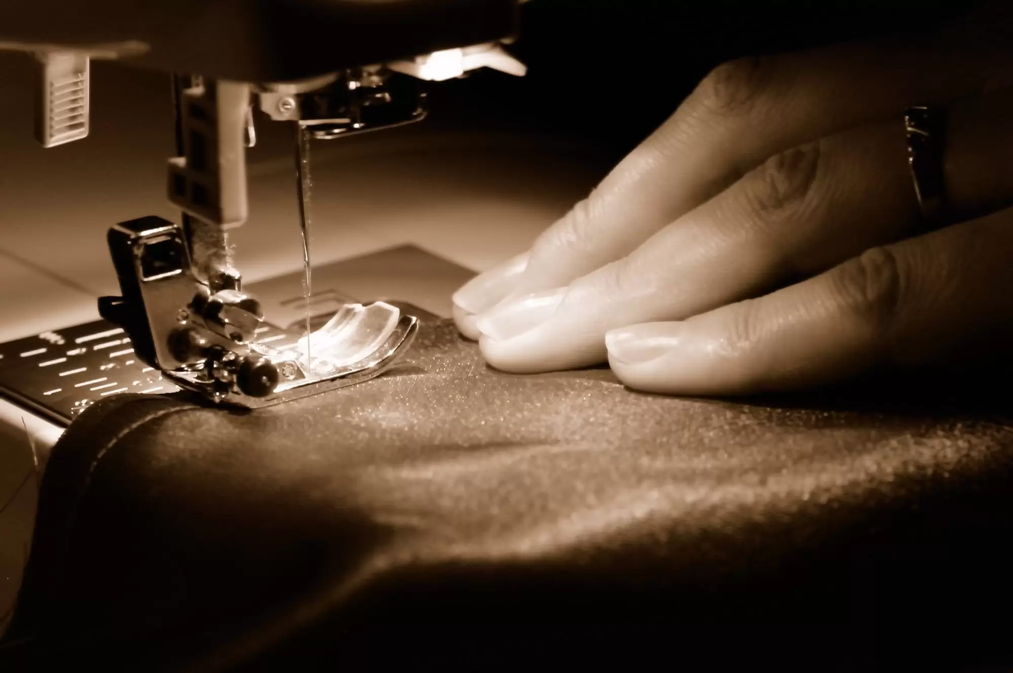 Industrial sewing machine needle close up